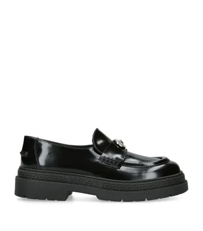 Versace Kids' Leather Medusa Driving Loafers In Black