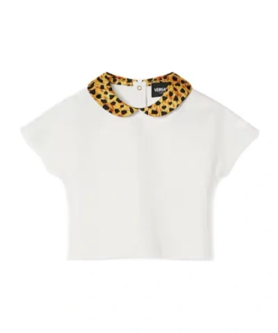 Versace Kids Leopard Printed Collar T-shirt In White
