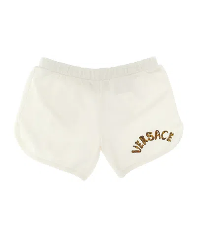 Versace Logo-embroidered Mini Shorts In White