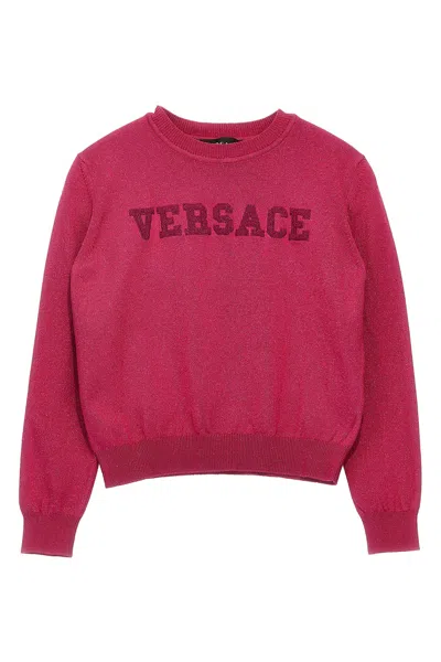 Versace Kids Logo Embroidery Sweater In Red