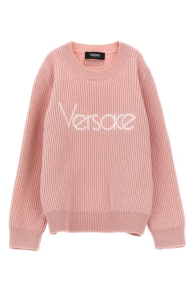 Versace Kids Logo Embroidery Sweater In Pink
