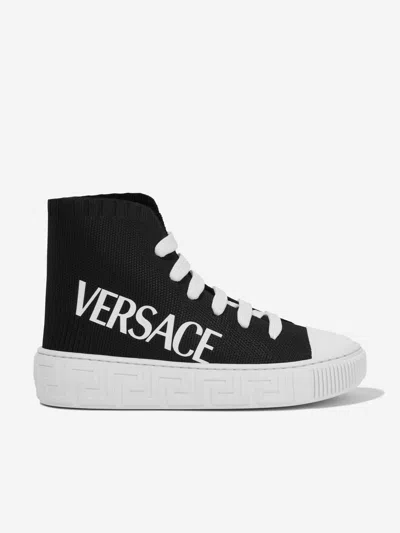 Versace Kids Logo Strap Sandals in Black