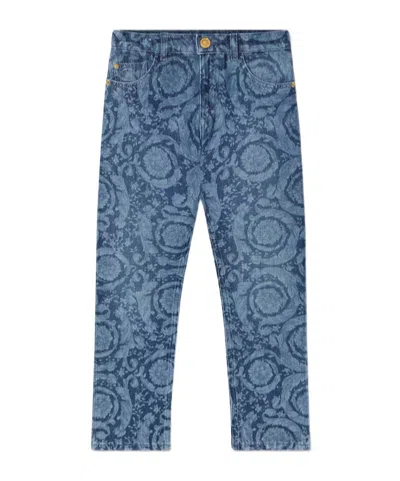 Versace Kids Logo Patch Jeans In Blue