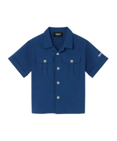 Versace Kids Logo Patch Shirt In Blue
