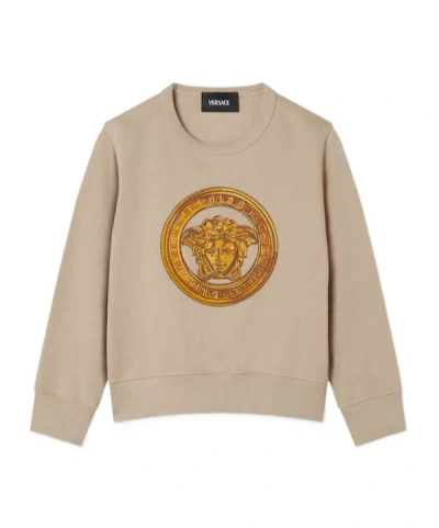 Versace Kids Logo Printed Sweatshirt In Brown