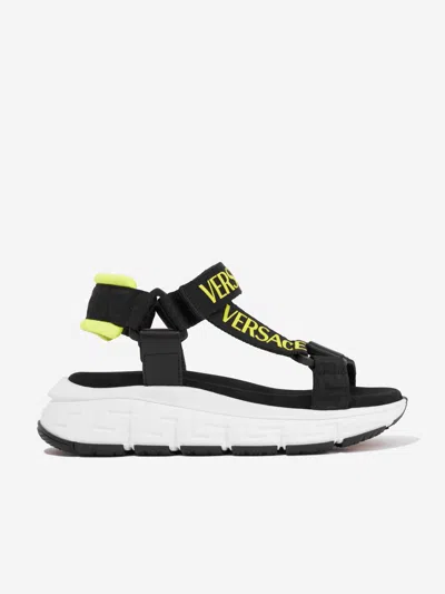 Versace Kids Logo Strap Sandals In Black