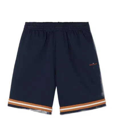 Versace Kids Logo Trim Shorts In Blue