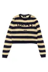 Versace Kids Lurex Striped Sweater With Logo Embroidery In Neutral