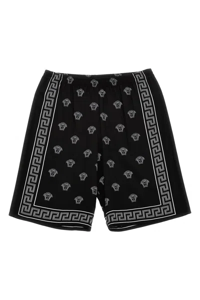Versace Printed Viscose Shorts In Black/white