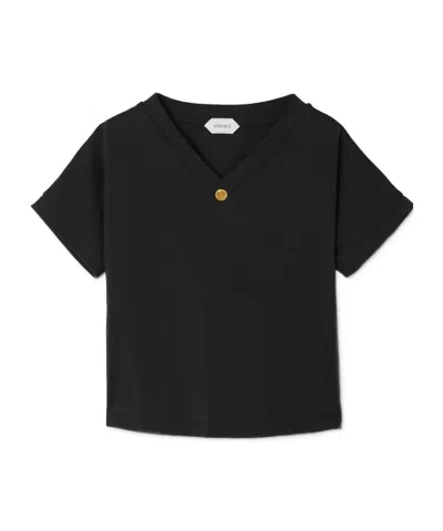 Versace Kids Medusa Button V-neck T-shirt In Black