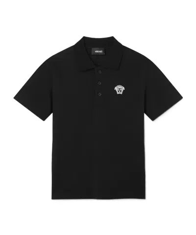 Versace Kids Medusa Embroidered Polo Shirt In Black