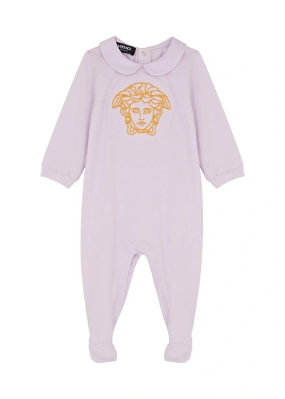 Versace Kids Medusa-embroidered Stretch-cotton Babygrow In Lilac