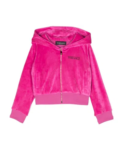 Versace Kids Medusa Head Logo-embellished Zip-up Hoodie In Pink