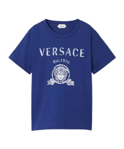 Versace Kids Medusa Logo Print T-shirt In Blue