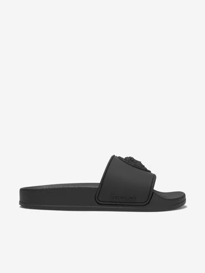 Versace Girls Black Kids Medusa Logo-embossed Rubber Sliders