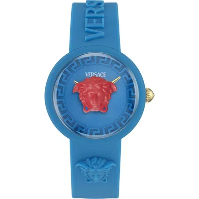 Versace Kids' Medusa Pop Silicone Strap Watch, 32mm In Blue