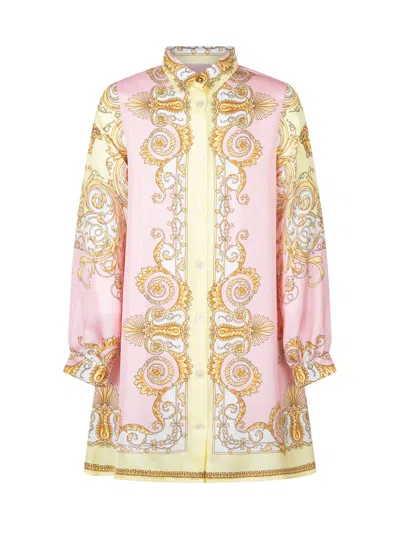 Versace Kids Mini Suit Shirt With Stampaint Barocca For Kids In Pink