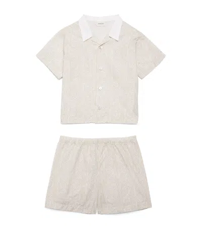 Versace Kids Mosaic Shirt And Shorts Set In Brown