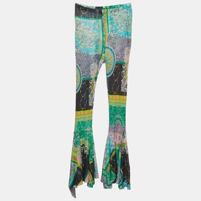 Pre-owned Versace Kids Multicolor Barocco Patchwork Print Jersey Flared Pants 10 Yrs