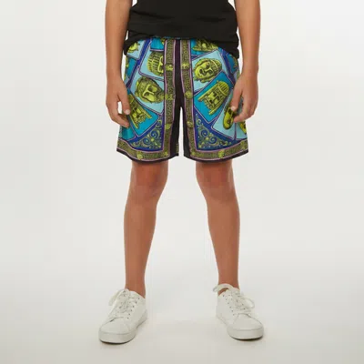 Pre-owned Versace Kids Multicolor Le Maschere Print Silk Shorts 10 Yrs