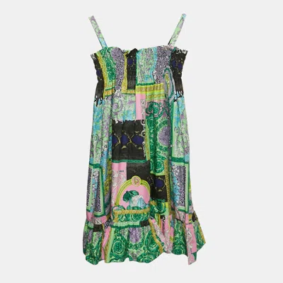 Pre-owned Versace Kids Multicolor Printed Cotton Smocked Sleeveless Dress 8 Yrs