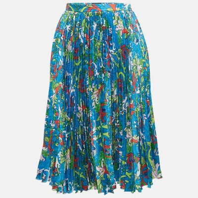 Pre-owned Versace Kids Multicolor/blue Baroccofest Print Plisse Skirt 10 Yrs