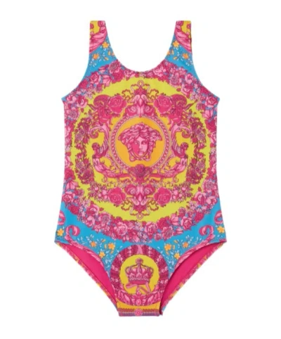 Versace Kids One Piece Sleeveless Swimsuit In Pink