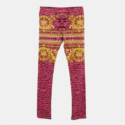 Pre-owned Versace Kids Pink Barocco Print Jersey Leggings 12 Yrs