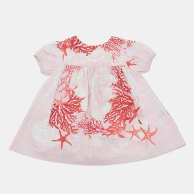 Pre-owned Versace Kids Pink Barocco Sea Print Cotton Poplin Dress 9-12 M