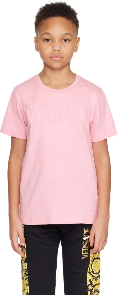 Versace Kids Pink Embossed T-shirt In Tuta Pink