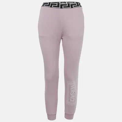 Pre-owned Versace Kids Pink Logo Embroidered Cotton Sweatpants 12yrs