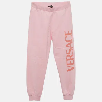 Pre-owned Versace Kids Pink Printed Cotton Joggers 10yrs