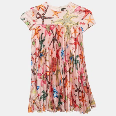 Pre-owned Versace Kids Pink Starfish Print Satin Plisse Dress 8 Yrs