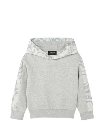 Versace Kids Printed Cotton-jersey Hoodie In Gray