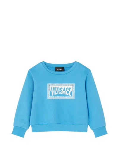 Versace Kids Printed Cotton-jersey Sweatshirt In Blue