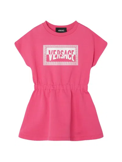 Versace Kids Printed Cotton-jersey Sweatshirt Dress In Pink