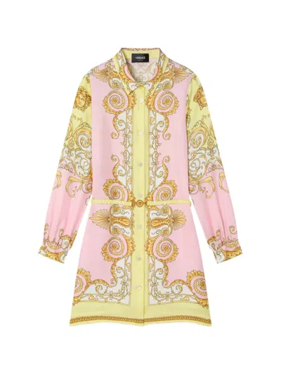Versace Kids Printed Silk Twill Shirt Dress In Multi