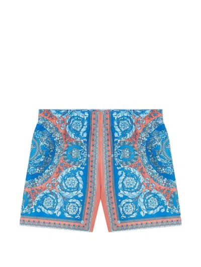 Versace Kids Printed Swim Shorts In Blue