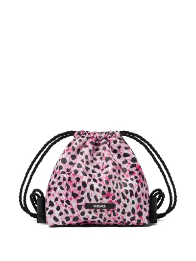 Versace Kids Printed Twill Bucket Backpack In Pink