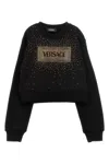 Versace Kids Rhinestone Logo Sweatshirt In Black