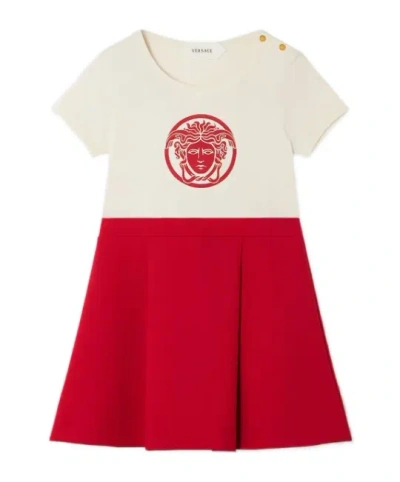 Versace Kids Short Sleeve Pleated Dress In Multi