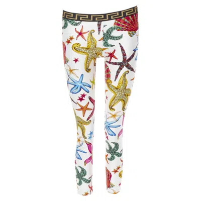 Versace Kids Tresor De La Mer Print Greca Leggings In Multi