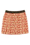 Versace Pleated Twill Skirt W/ Logo In Orange