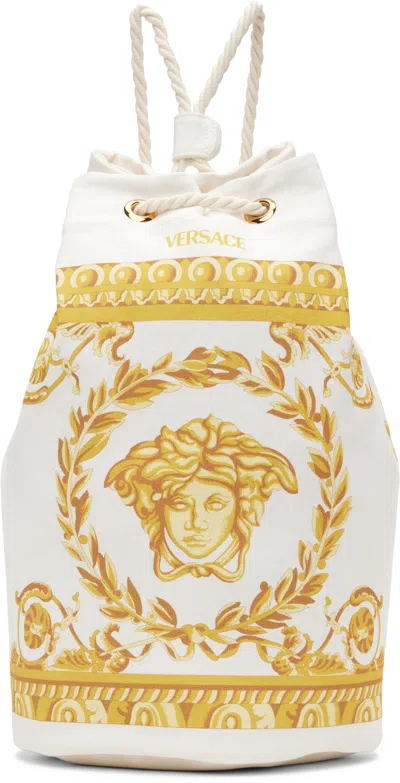 Versace Kids White & Gold Canvas Sling Bag In 2ko5v-naturale + Oro