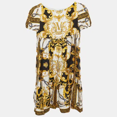 Pre-owned Versace Kids White Barocco Print Satin Dress 12 Yrs