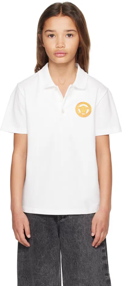 Versace Kids White Printed Cotton-piqué Polo In Multi