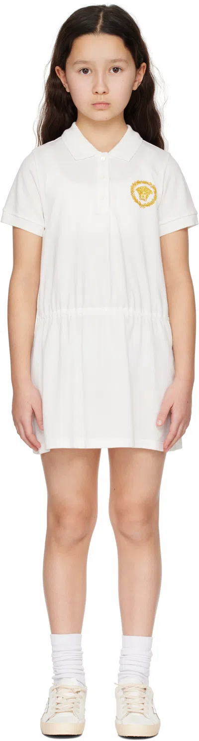 Versace Kids White Short-sleeved Polo Dress In 2w110-bianco+oro