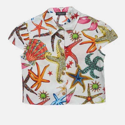 Pre-owned Versace Kids White Trésor De La Mer Print Cotton Poplin Shirt 8 Yrs