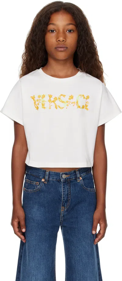 VERSACE KIDS WHITE 'VERSACE' LOGO T-SHIRT