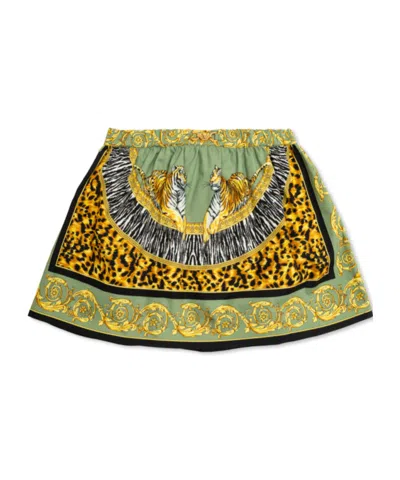 Versace Kids Wild Cat Printed Skirt In Green